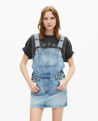 The Kooples WOMEN BLUE BLEACHED / NAVY short denim dungaree dress