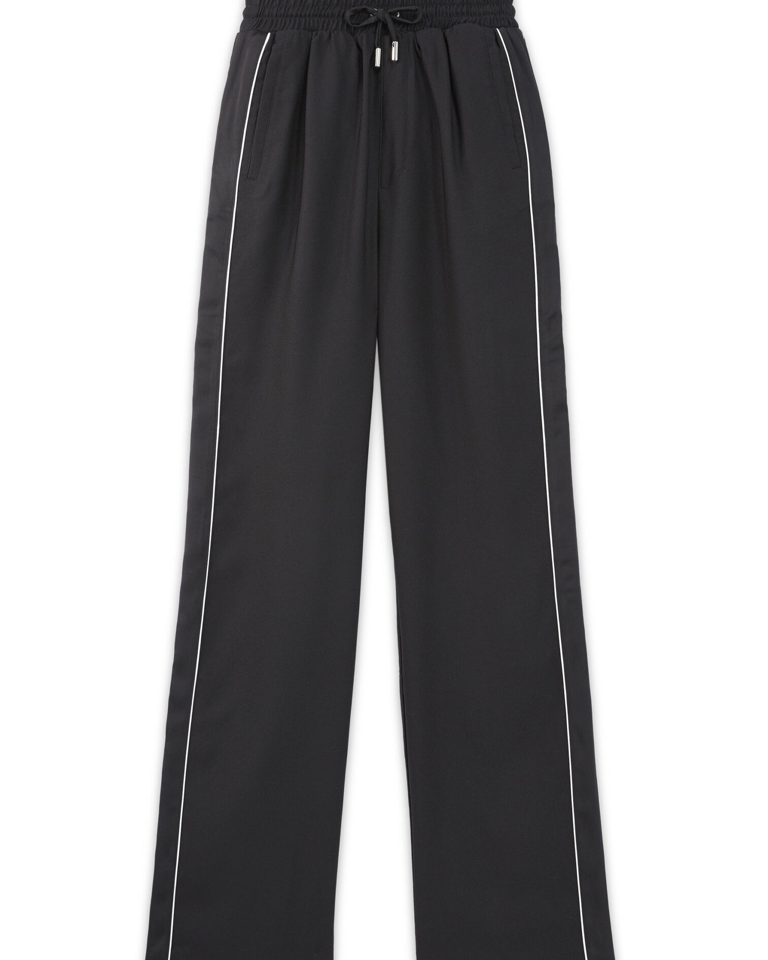 Flowing black satin pants with drawstring, BLACK, hi-res image number null
