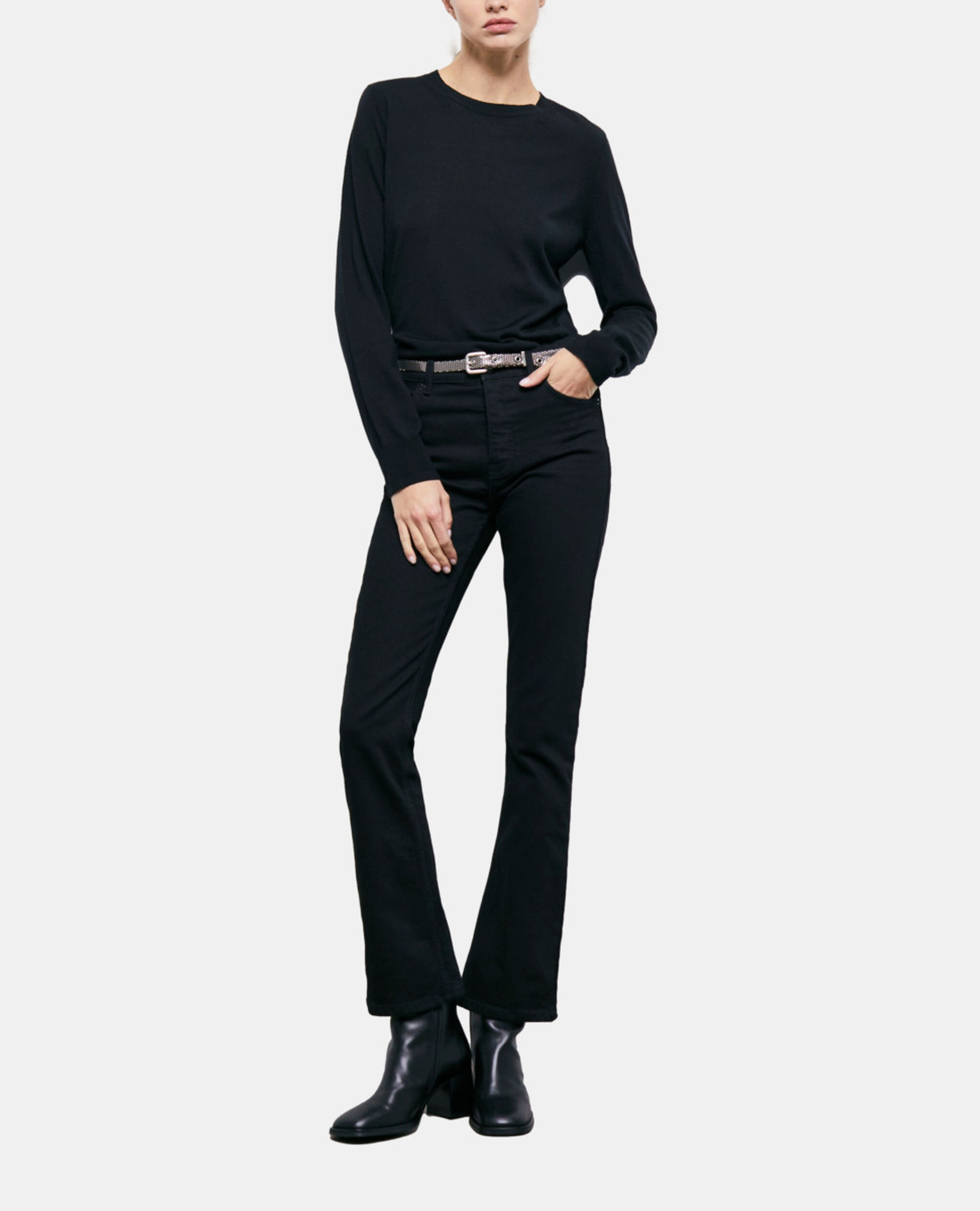 Schwarzer Pullover aus feiner Merinowolle, BLACK, hi-res image number null