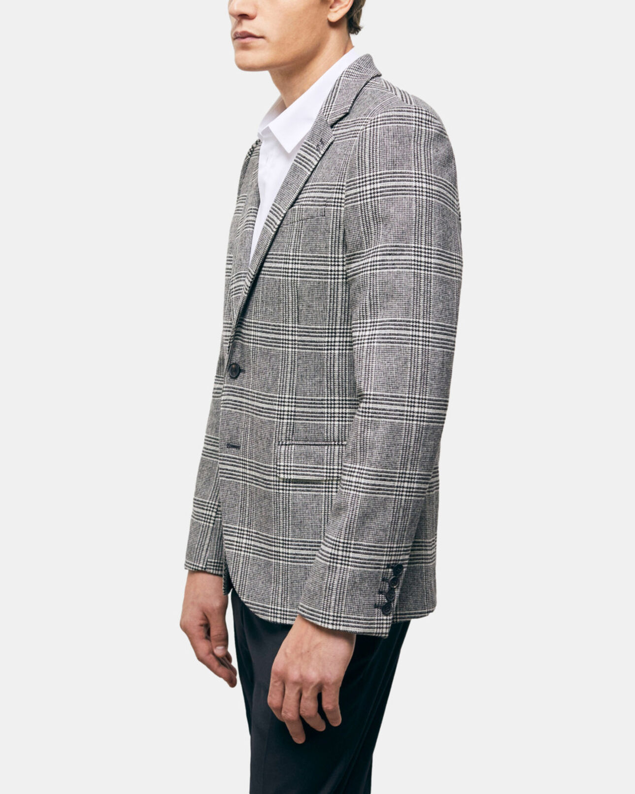 The Kooples MEN BLACK WHITE wool suit jacket with check motif