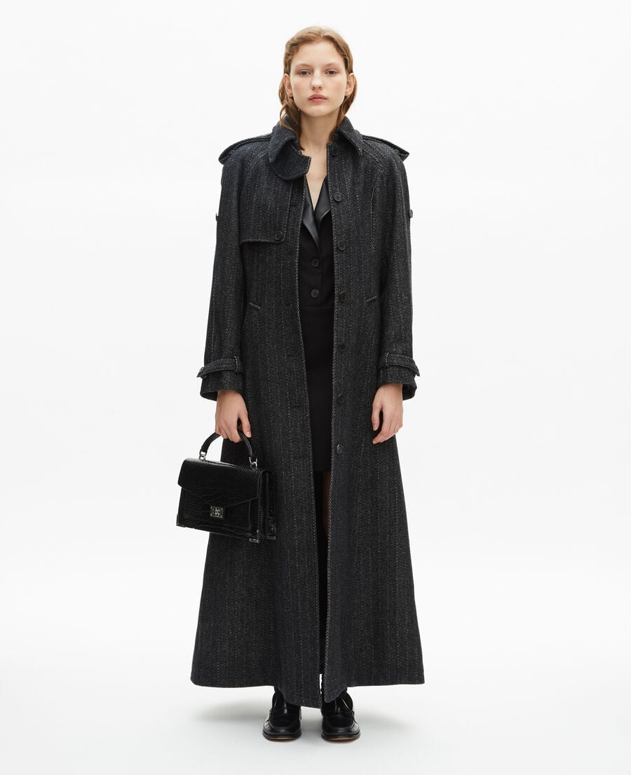 The Kooples F GREY FLANNEL long dark gray wool coat