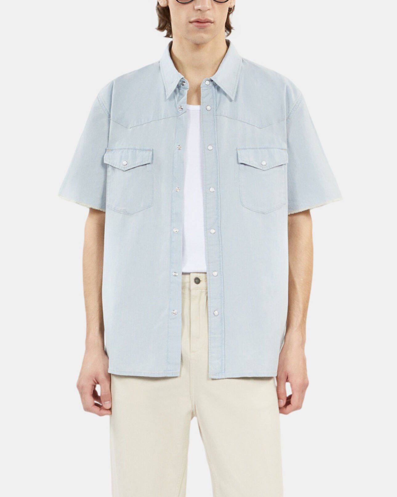 The Kooples H LIGHT BLUE short-sleeved denim shirt