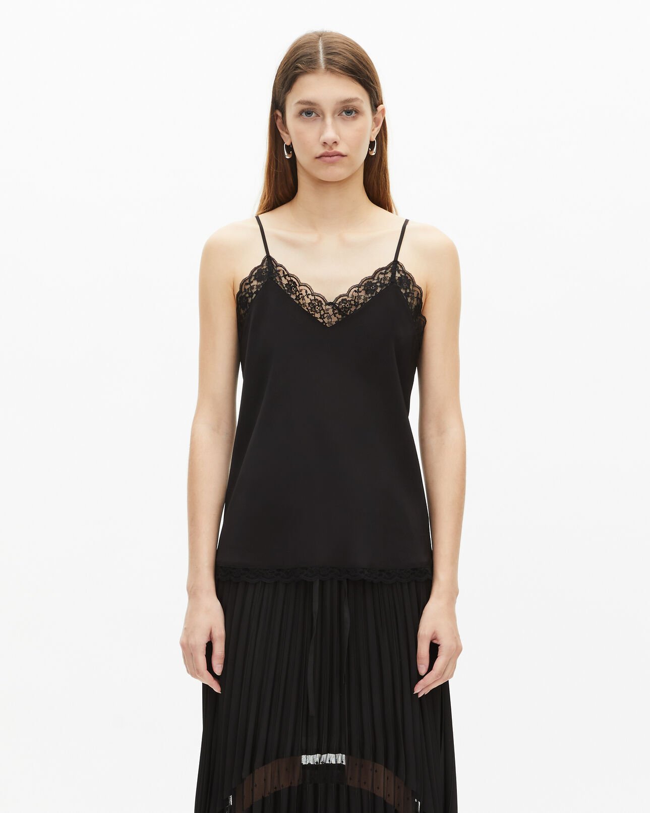 The Kooples MUJER BLACK camisola de seda y encaje negra