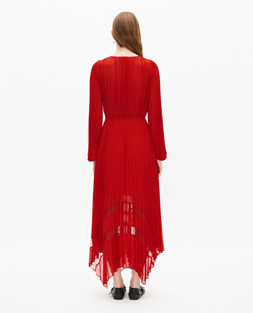 The Kooples FEMME RED robe longue plissée rouge