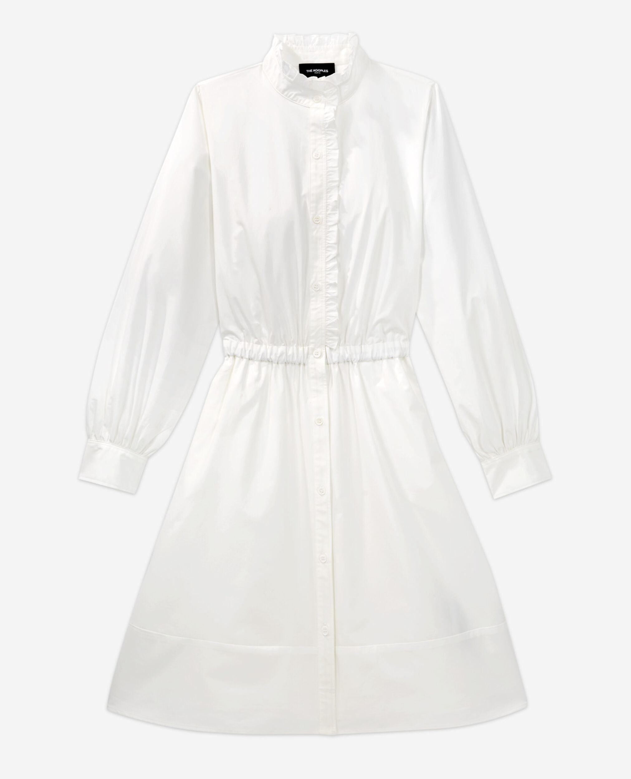 Robe blanche en coton col montant boutonnée, WHITE, hi-res image number null