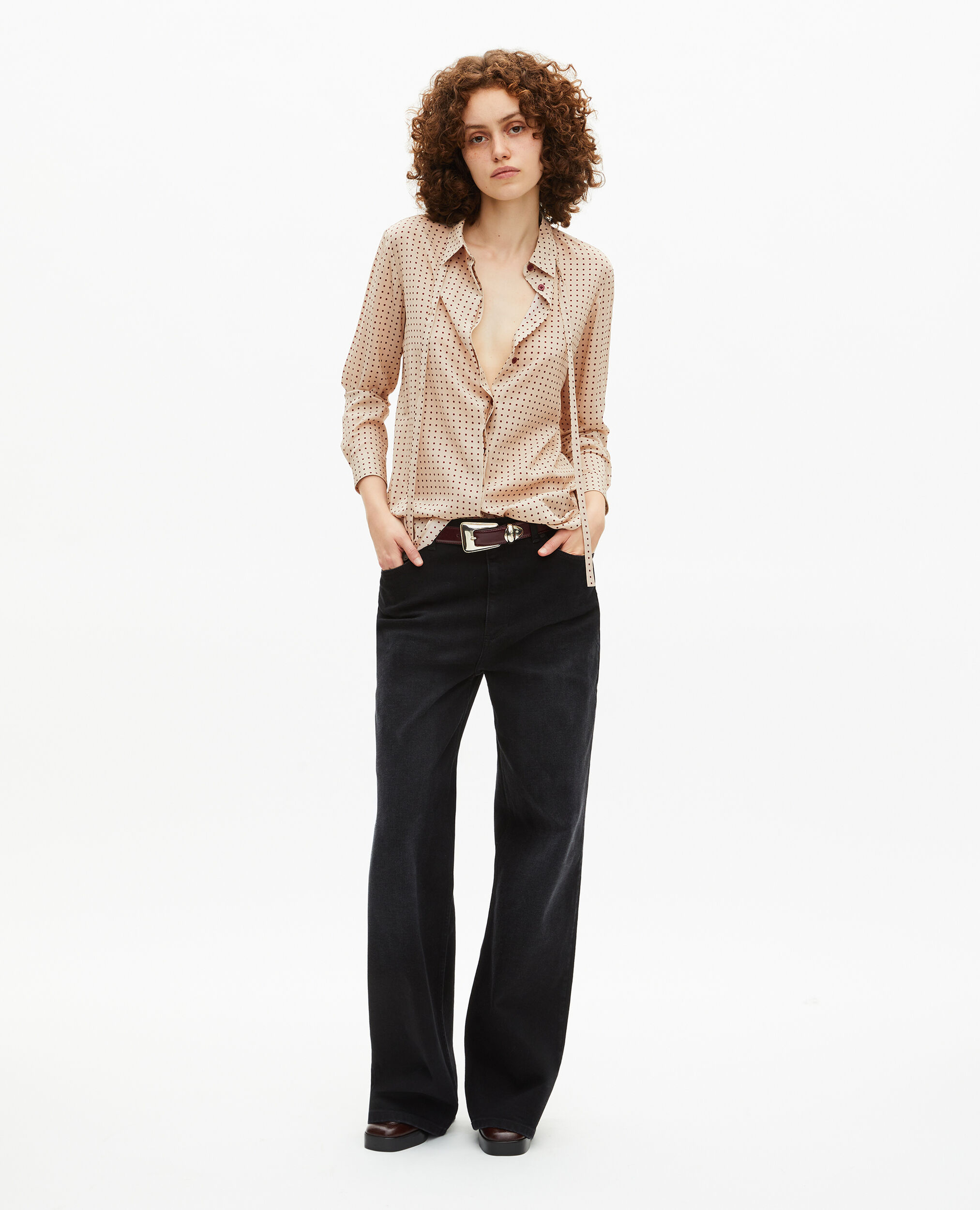 Chemise avec lavallière à pois beige, BEIGE / RED, hi-res image number null