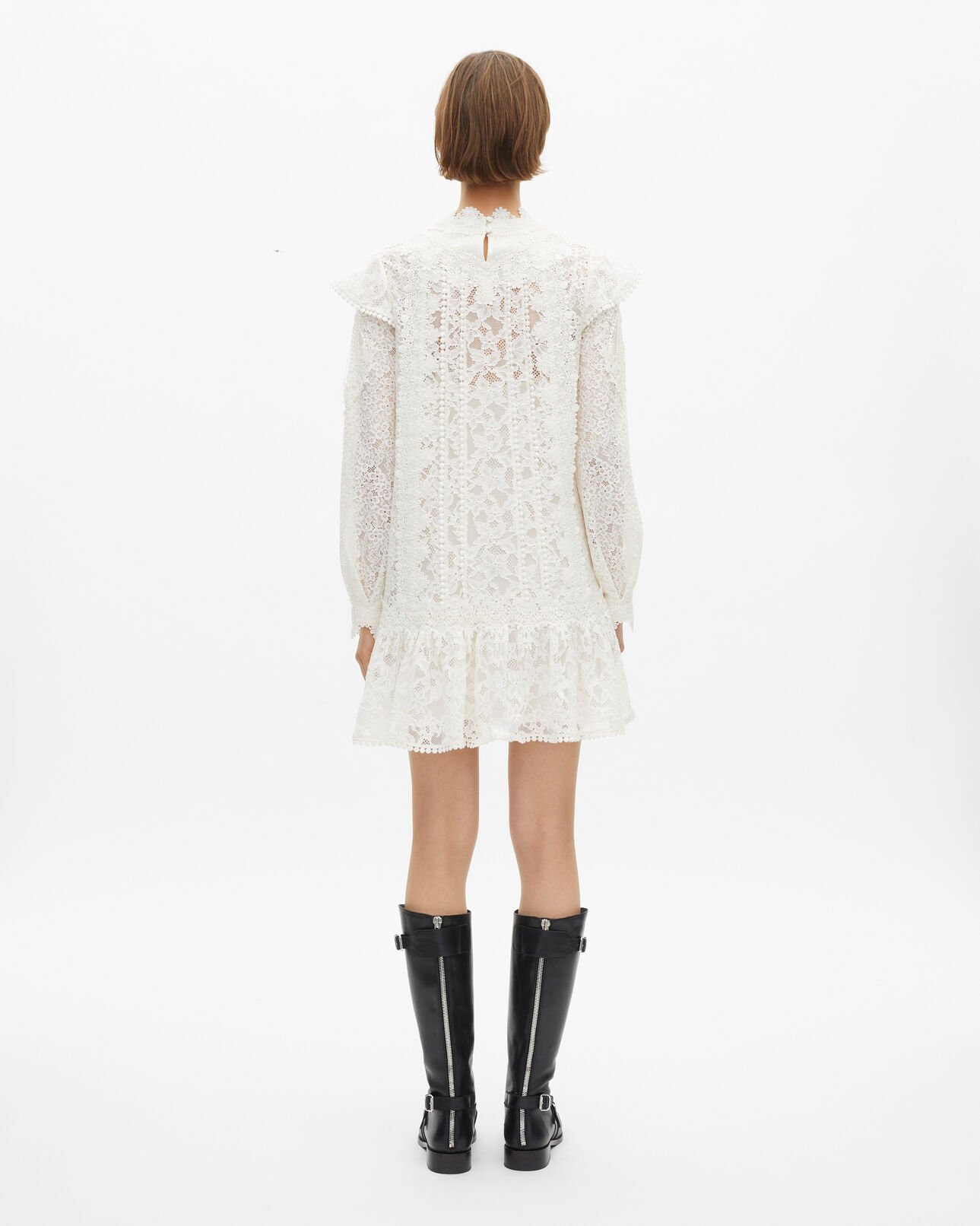 The Kooples WOMEN ECRU short dress in ecru lace