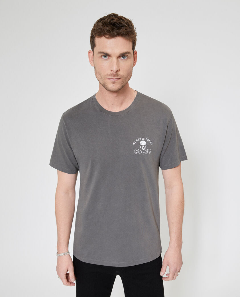 The Kooples HERREN GREY MELANGE t-shirt mit siebdruck skull grau