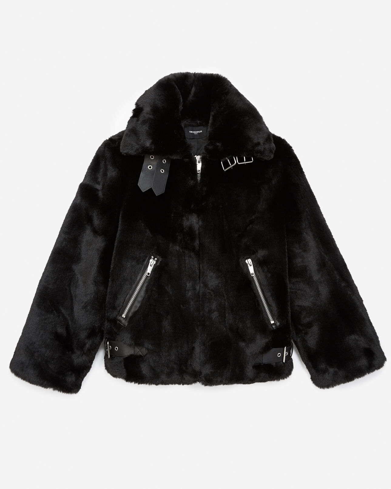 The Kooples WOMEN BLACK black leather and faux fur coat