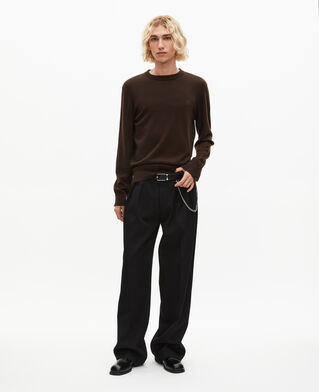 The Kooples HOMME DARK BROWN pull col rond en laine mérinos marron