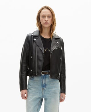 The Kooples WOMEN BLACK black leather biker jacket