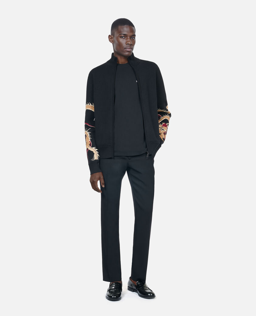 The Kooples H BLACK black wool-blend cardigan with dragon embroidery
