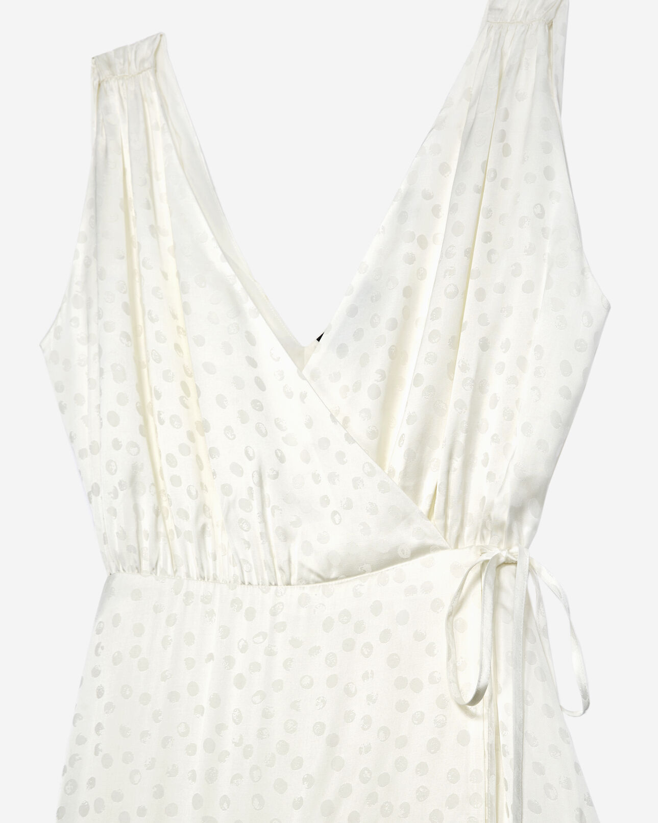 The Kooples WOMEN ECRU wrap midi dress in jacquard with polka dots