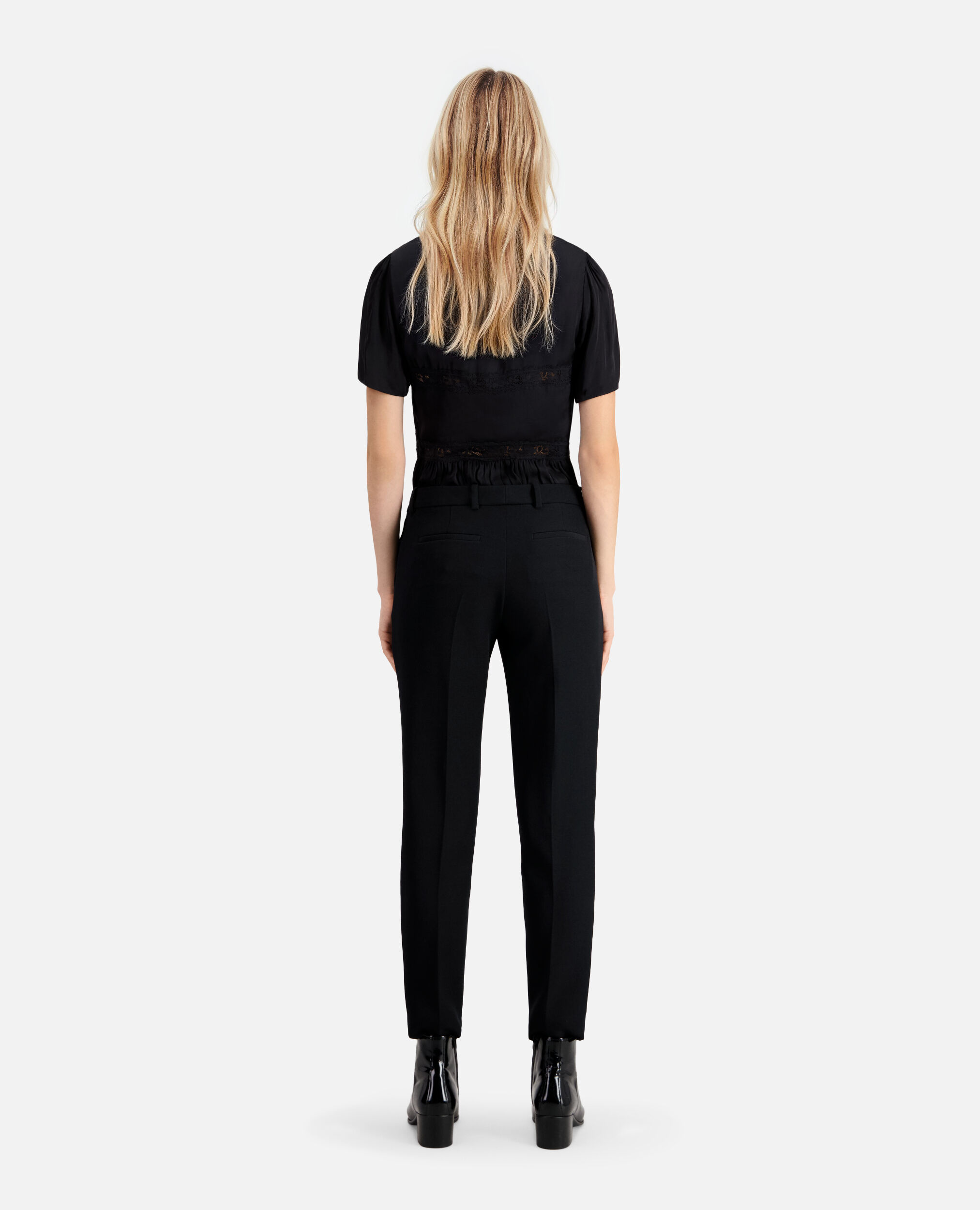 Straight cut black crepe tailored pants, BLACK, hi-res image number null