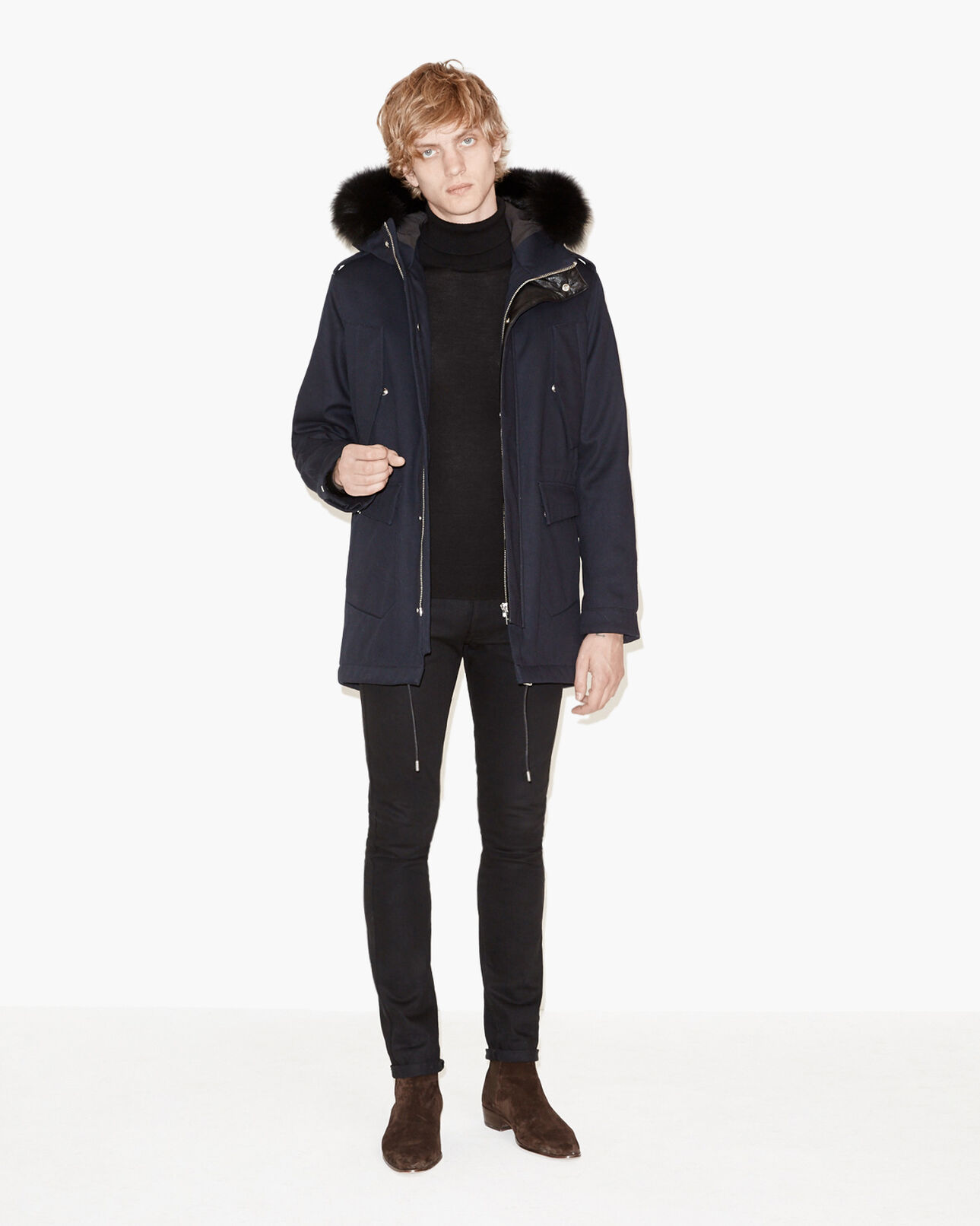 The Kooples H DARK NAVY cotton twill parka with leather details