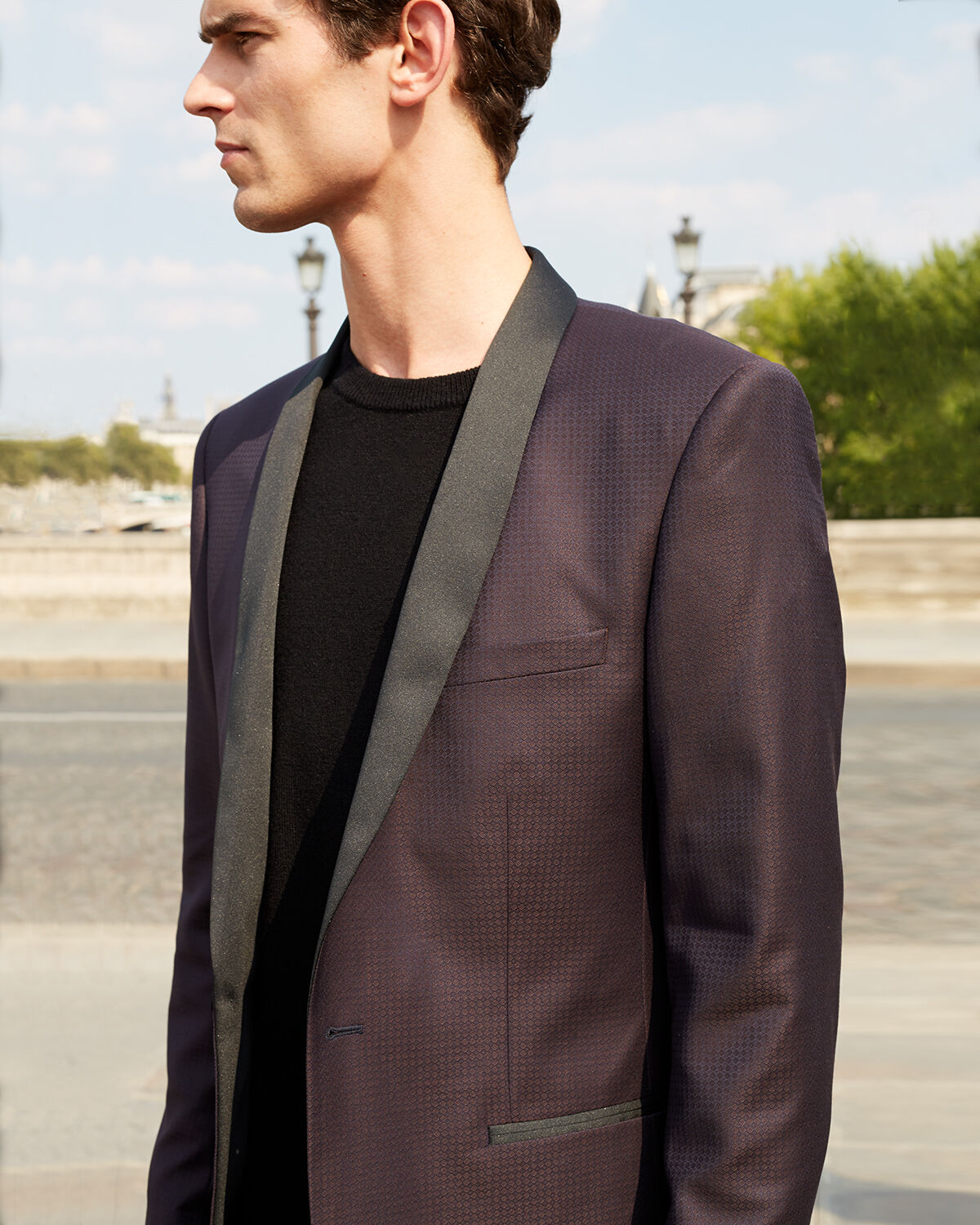 Wool suit jacket with diamond micro motif