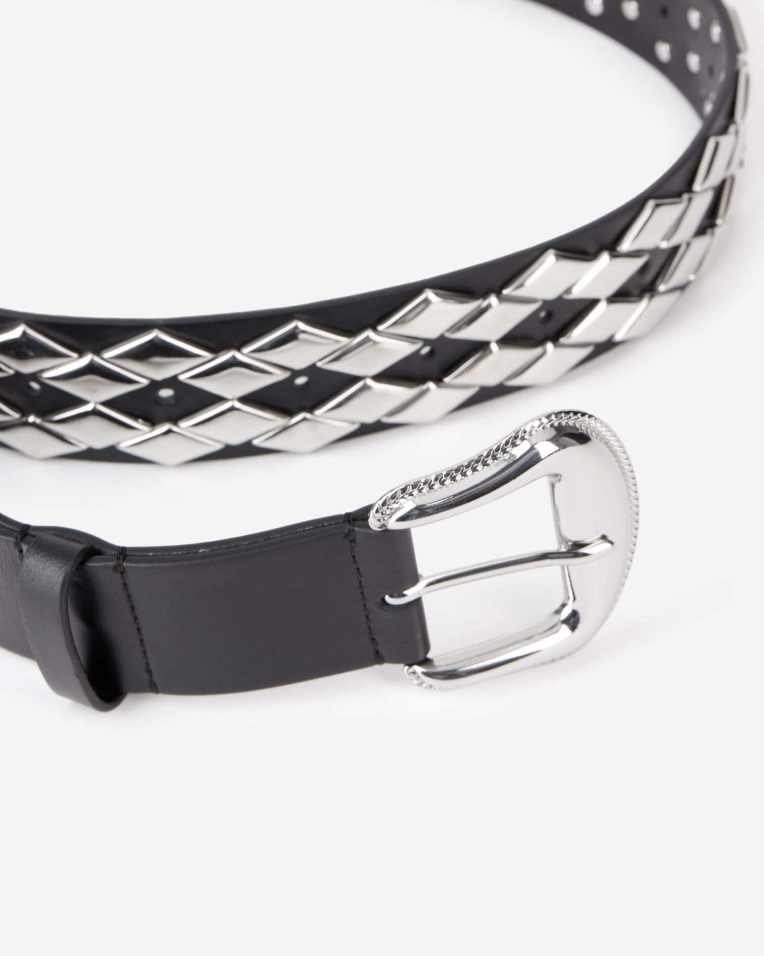 Ceinture en cuir noir avec clous, BLACK, hi-res image number null