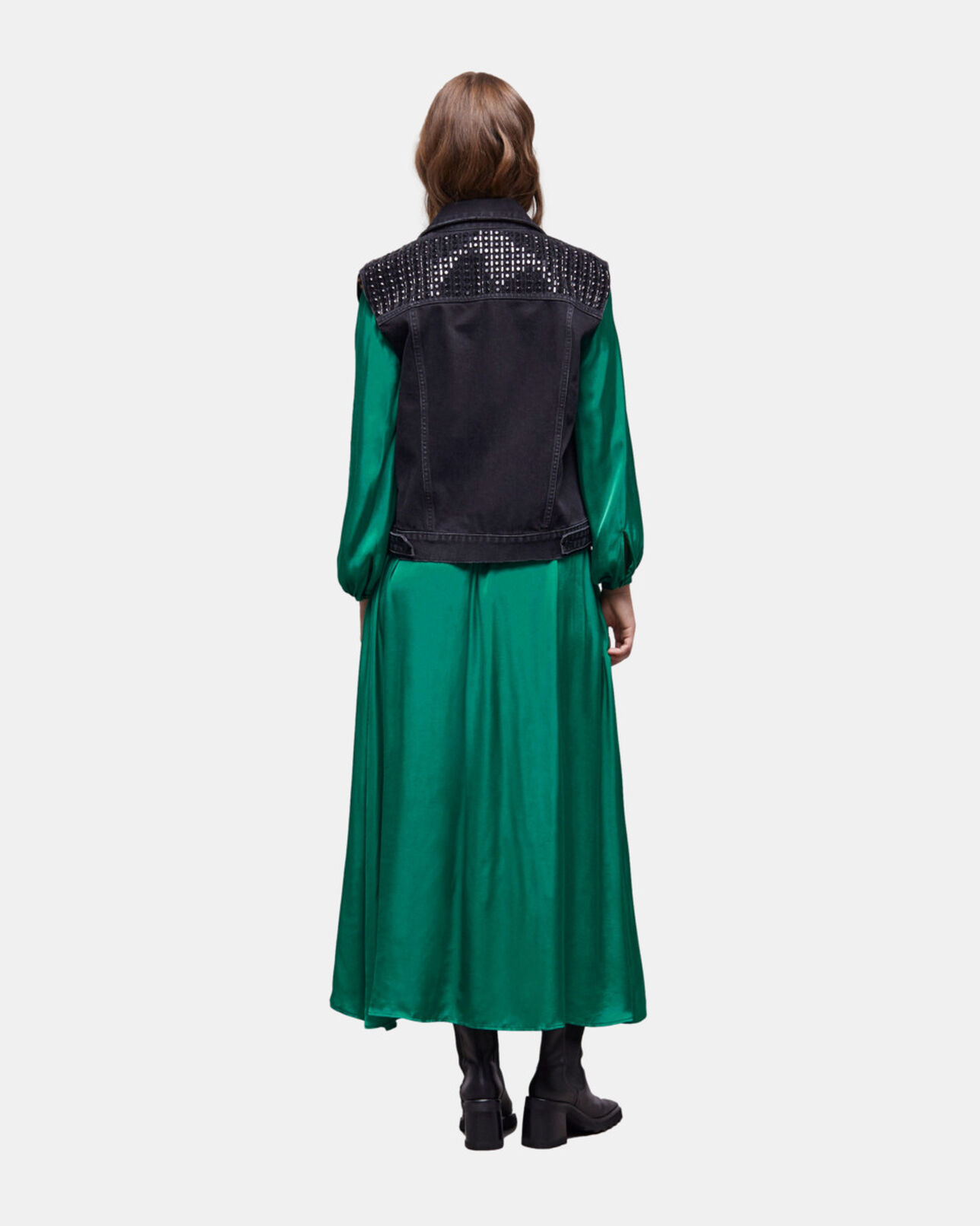 The Kooples FEMME BLACK WASHED blouson sans manches en denim noir