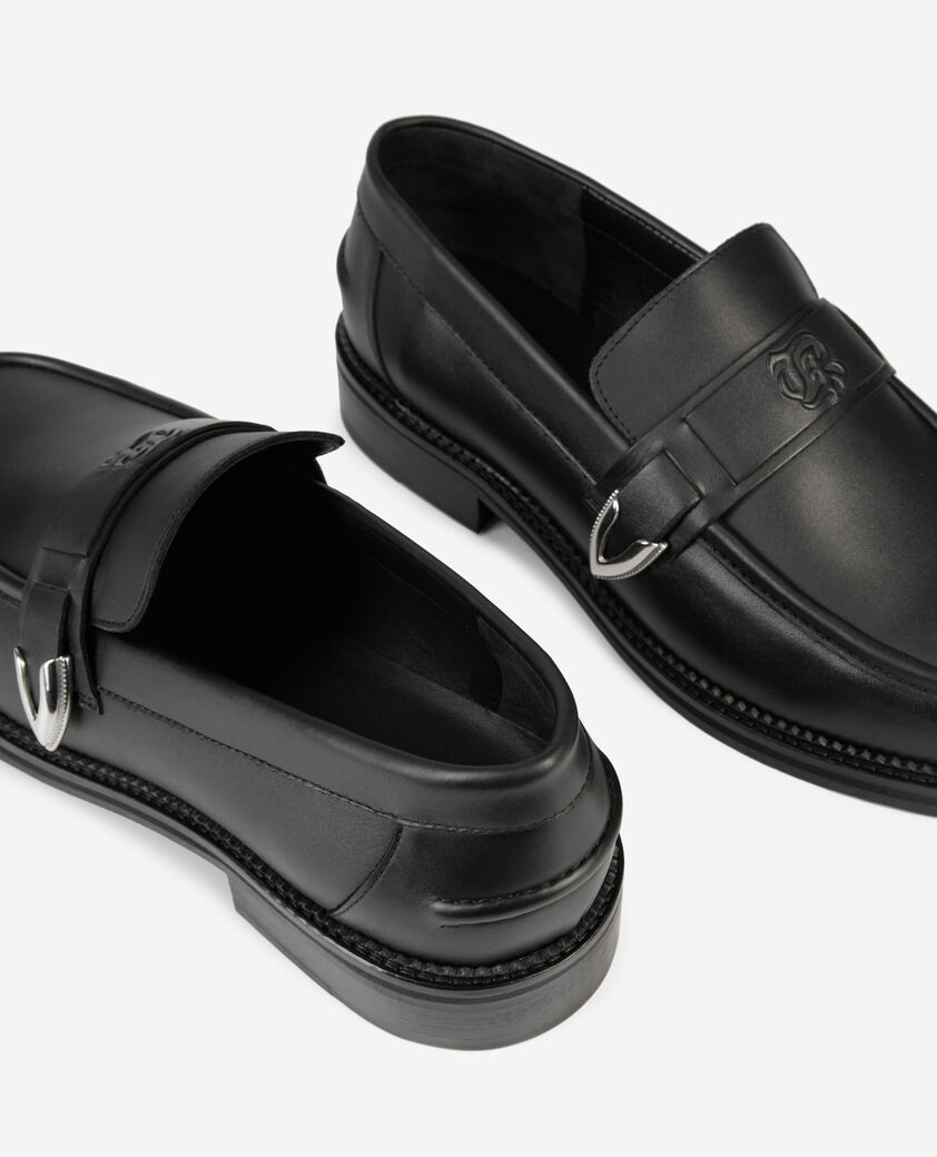 The Kooples MEN BLACK black leather loafers with metallic inserts