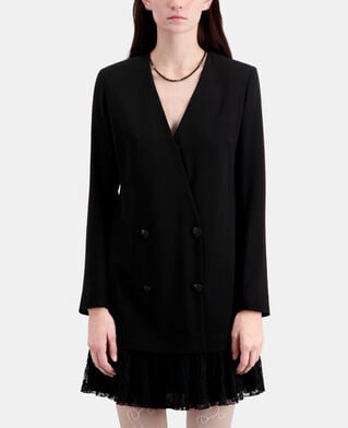 The Kooples FEMME BLACK robe courte noire effet tailleur en crêpe et dentelle