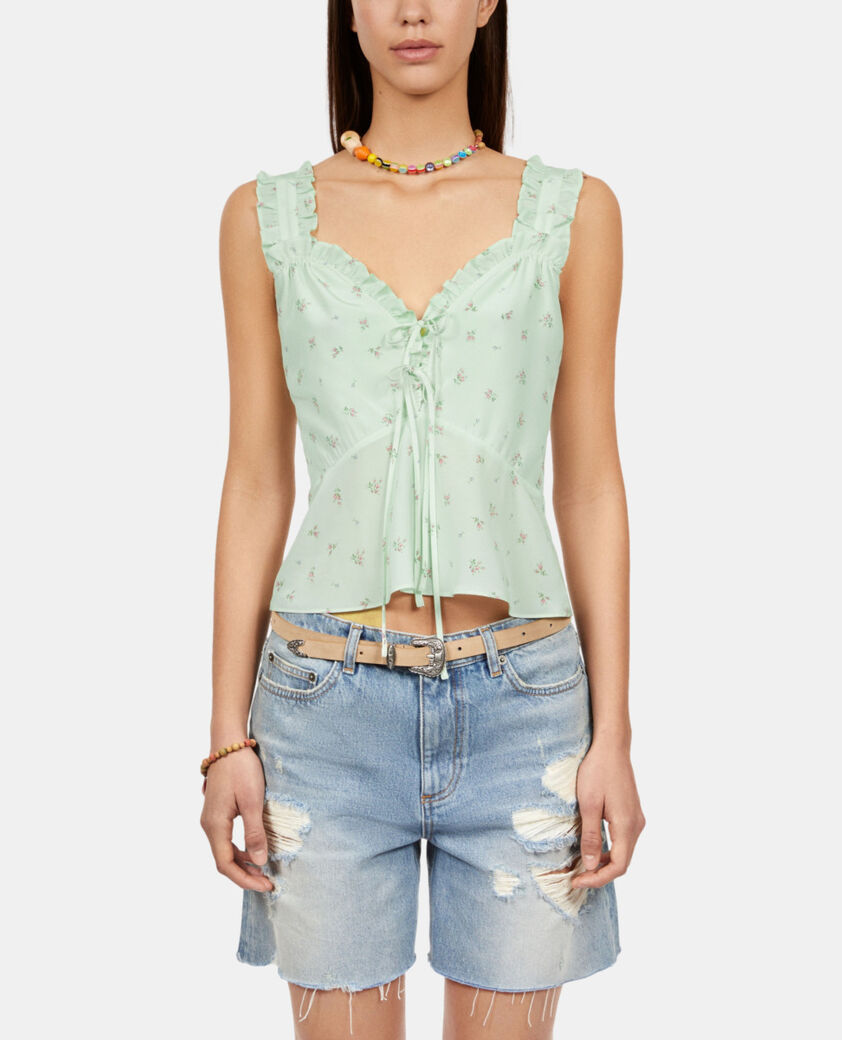 The Kooples WOMEN GREEN printed top with ruffles