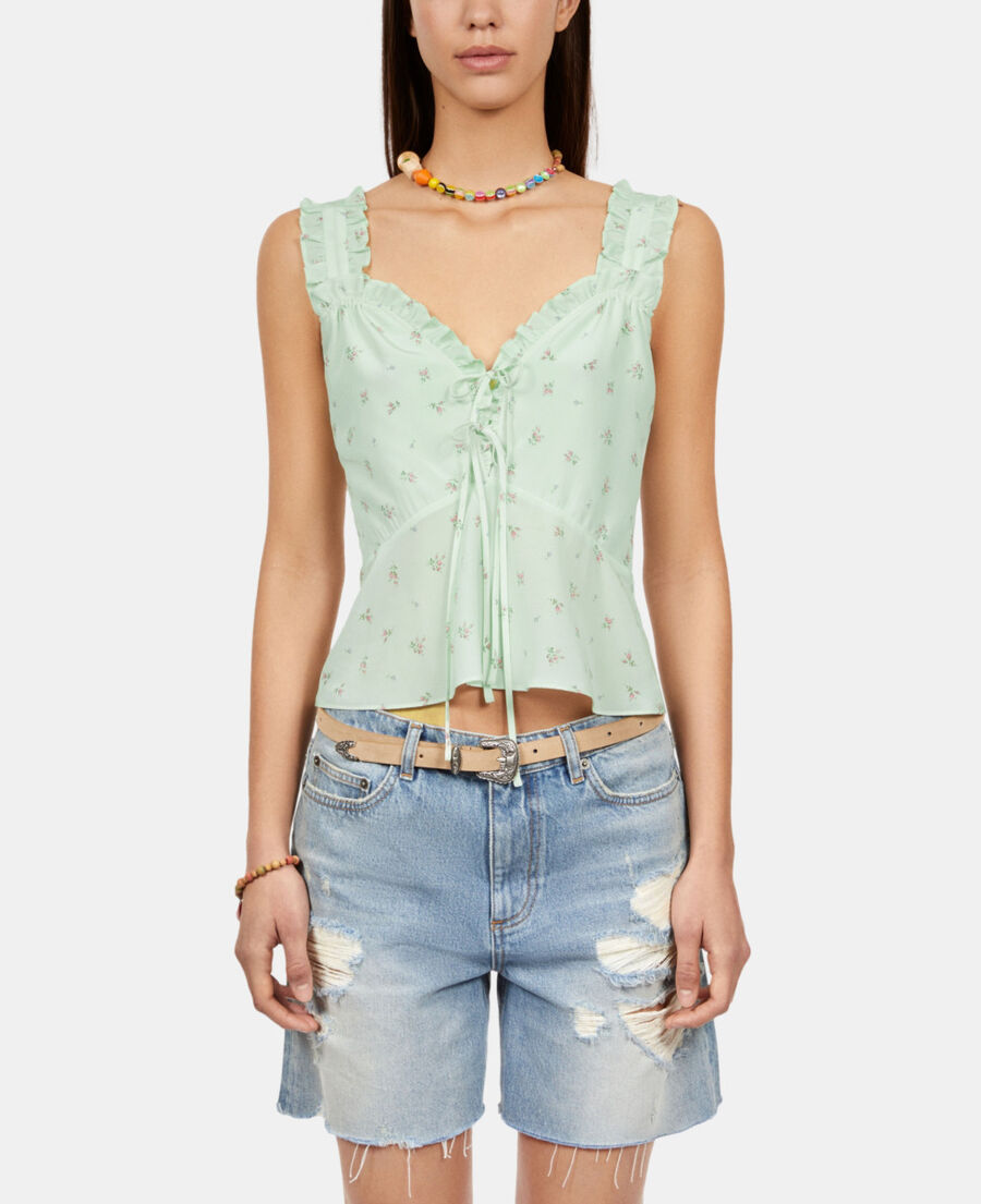 The Kooples WOMEN GREEN printed top with ruffles