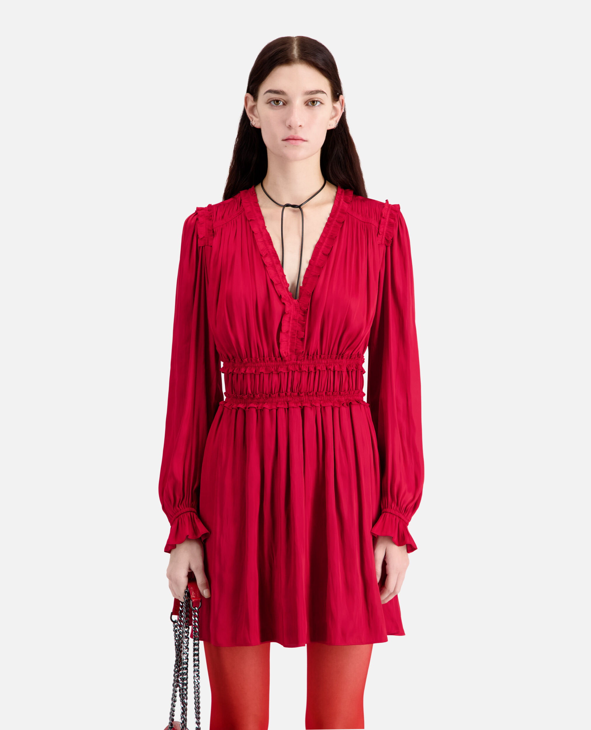 Vestido corto rojo fruncidos, LIGHT BURGUNDY, hi-res image number null
