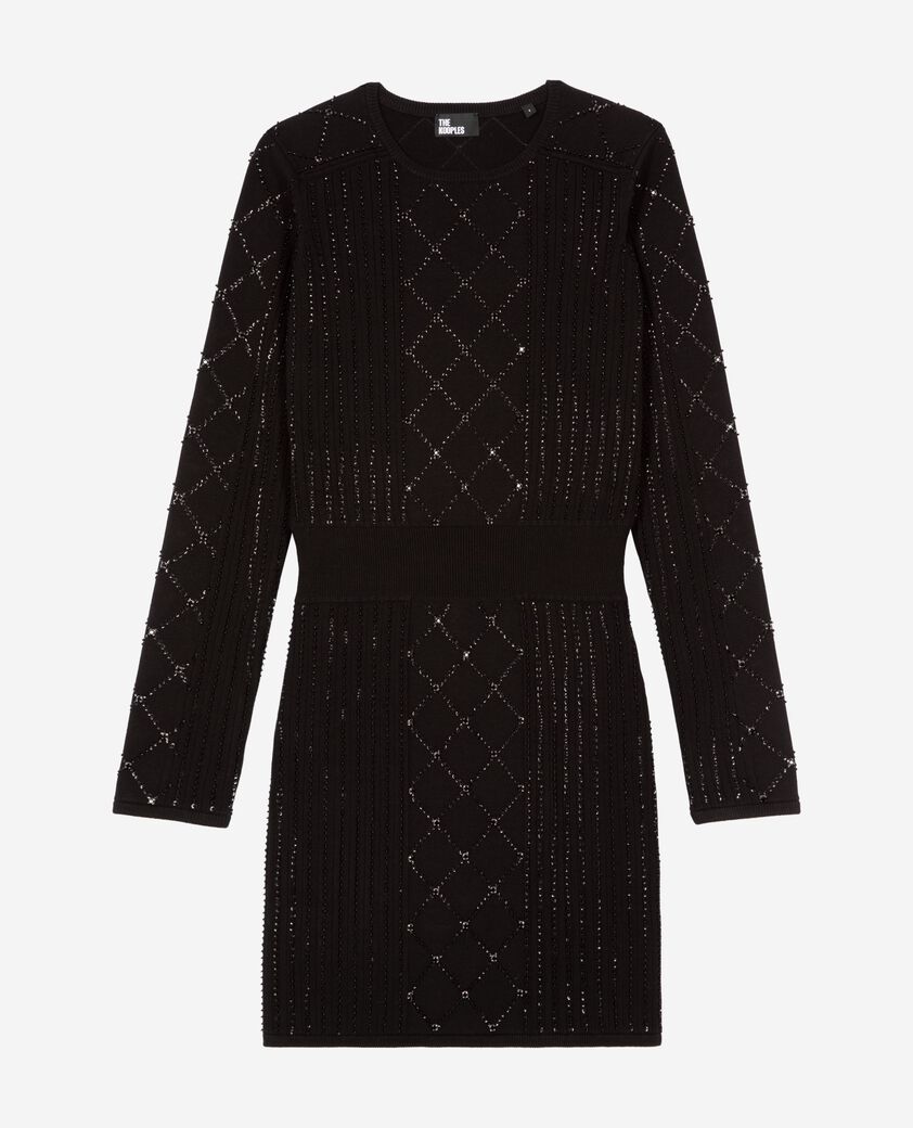 The Kooples FEMME BLACK robe courte en maille avec strass et perles noire