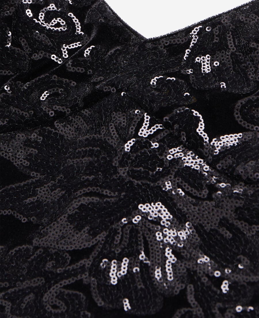 The Kooples FEMME BLACK top court en velours avec sequins noir