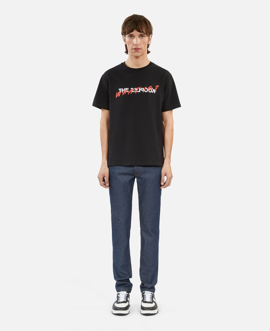 baumwoll-t-shirt schwarz mit what is-print