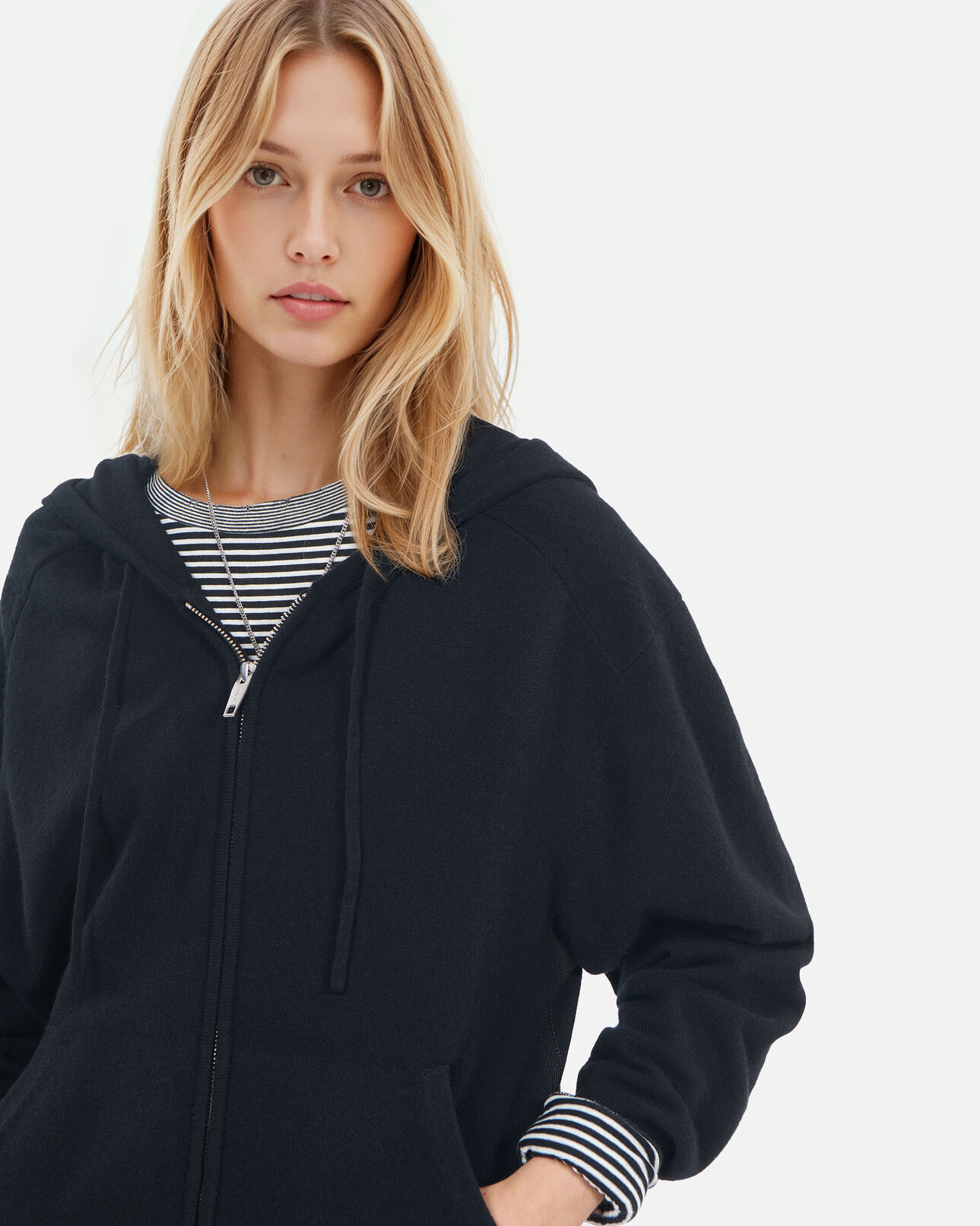 The Kooples FEMME BLACK sweatshirt à capuche en laine et cachemire noir