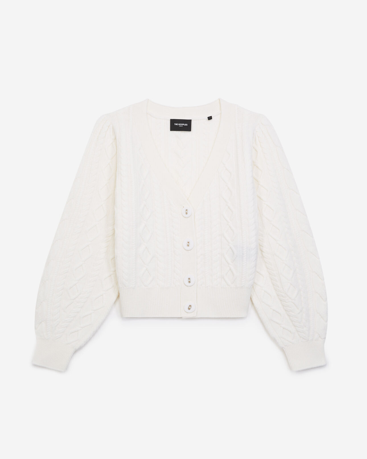 The Kooples WOMEN WHITE cashmere-wool ecru cardigan w/fabric buttons