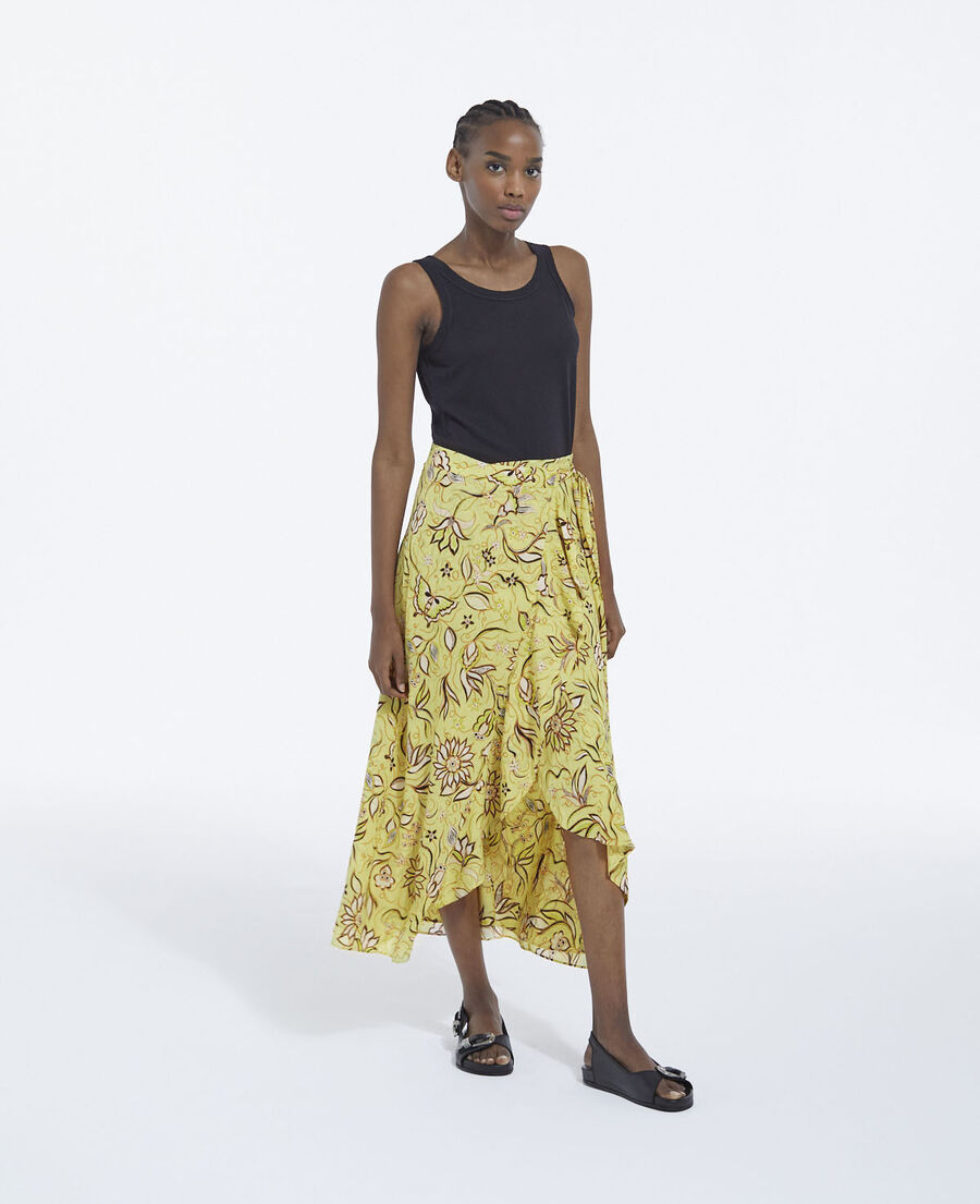 long wrap skirt with yellow flowers