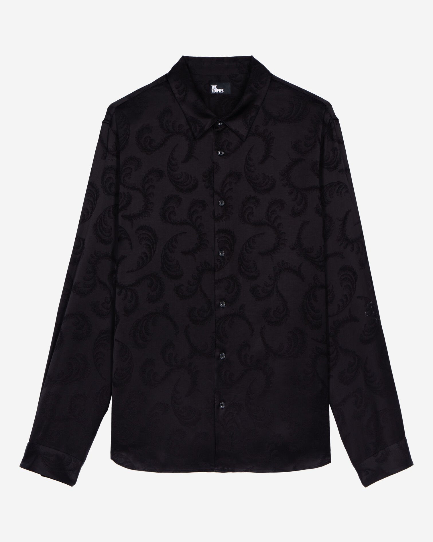 Schwarzes Jacquardhemd mit Federdruck, BLACK, hi-res image number null