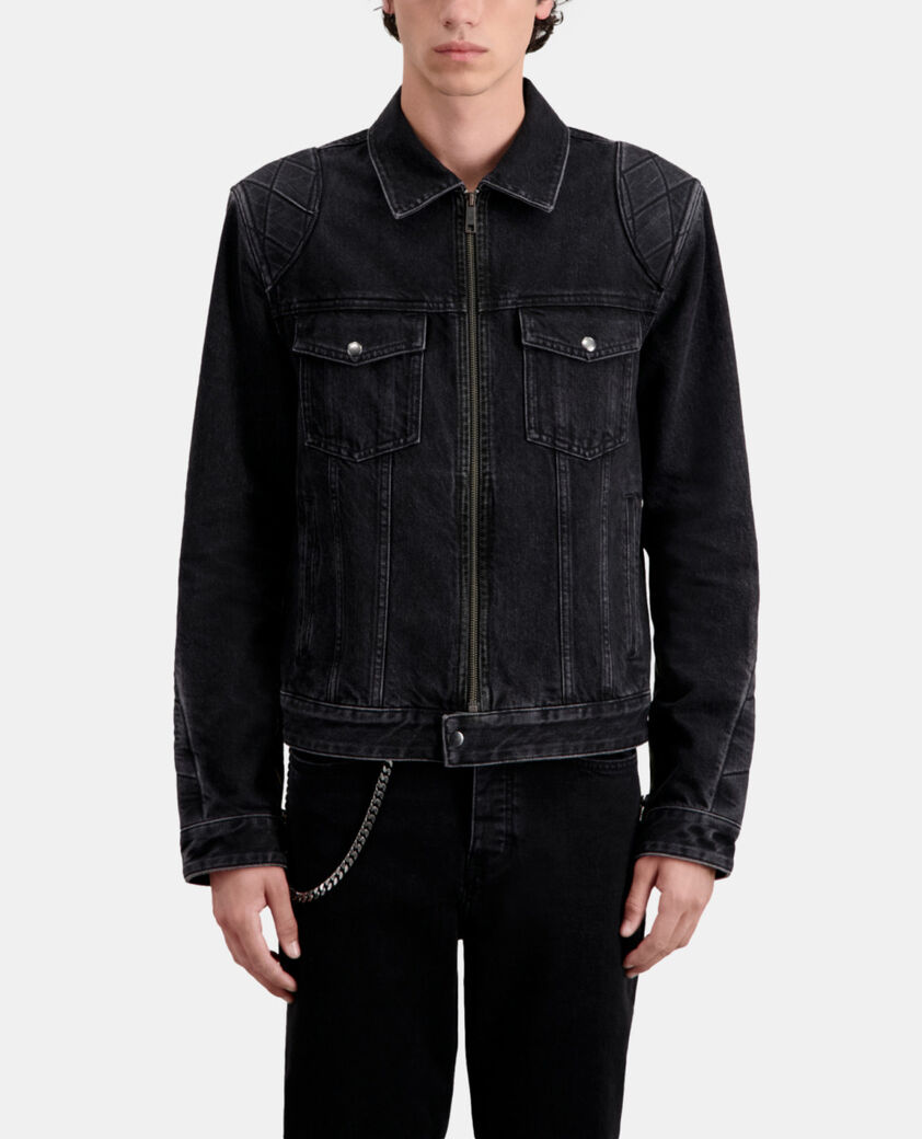 The Kooples HOMME BLACK WASHED blouson biker noir en denim