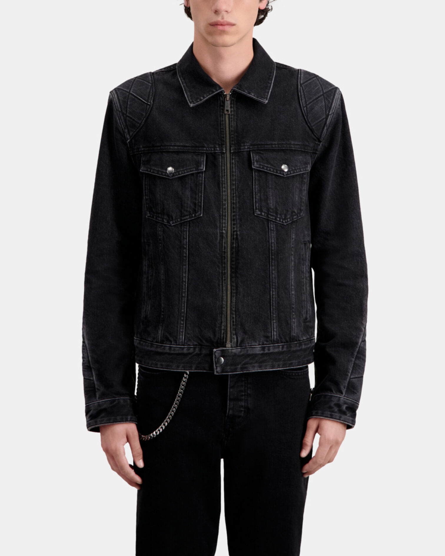 Schwarze Bikerjacke aus Denim, BLACK WASHED, hi-res image number null