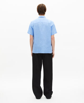 The Kooples MEN BLUE short-sleeved blue linen shirt