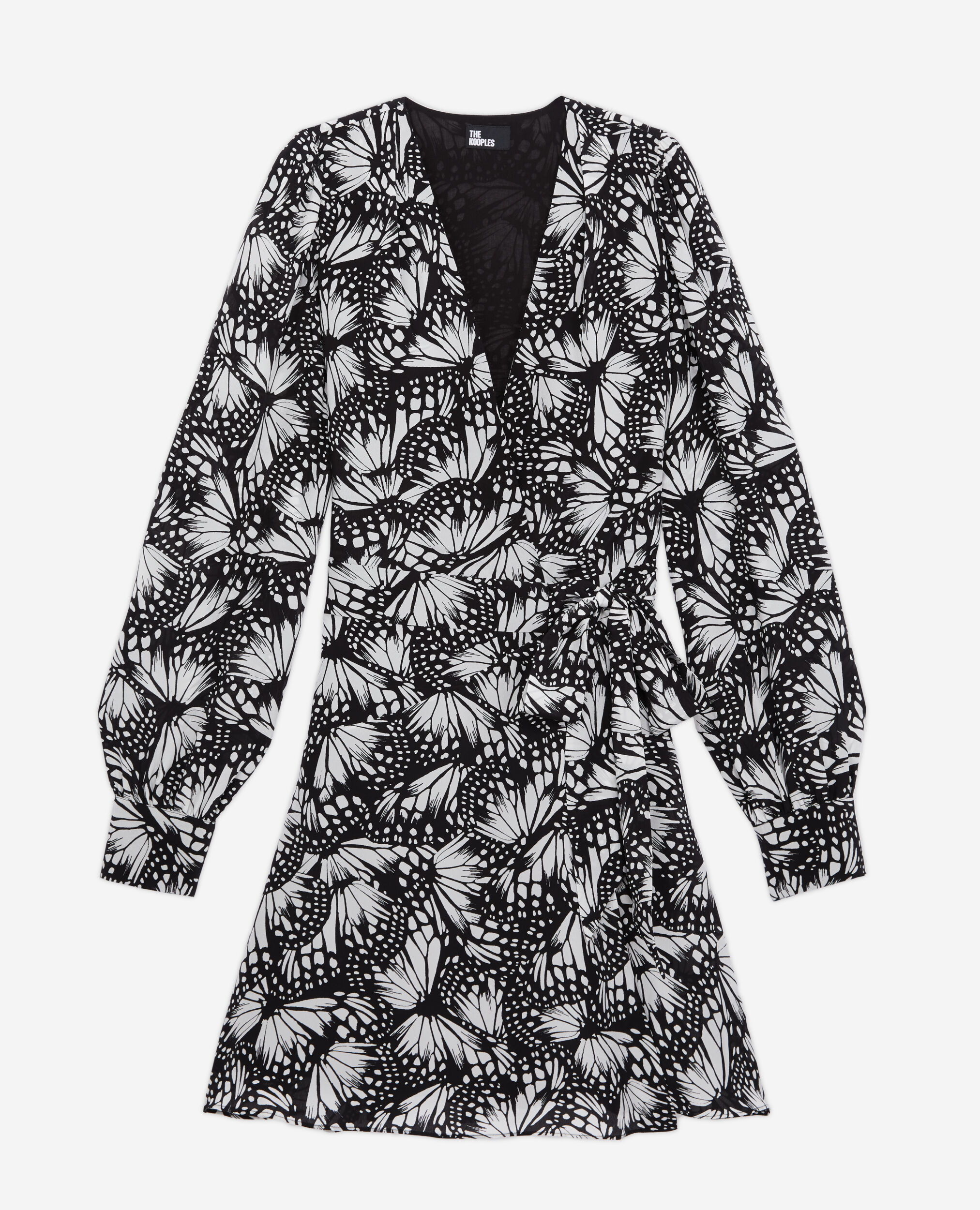 Short printed wrap dress, BLACK WHITE, hi-res image number null