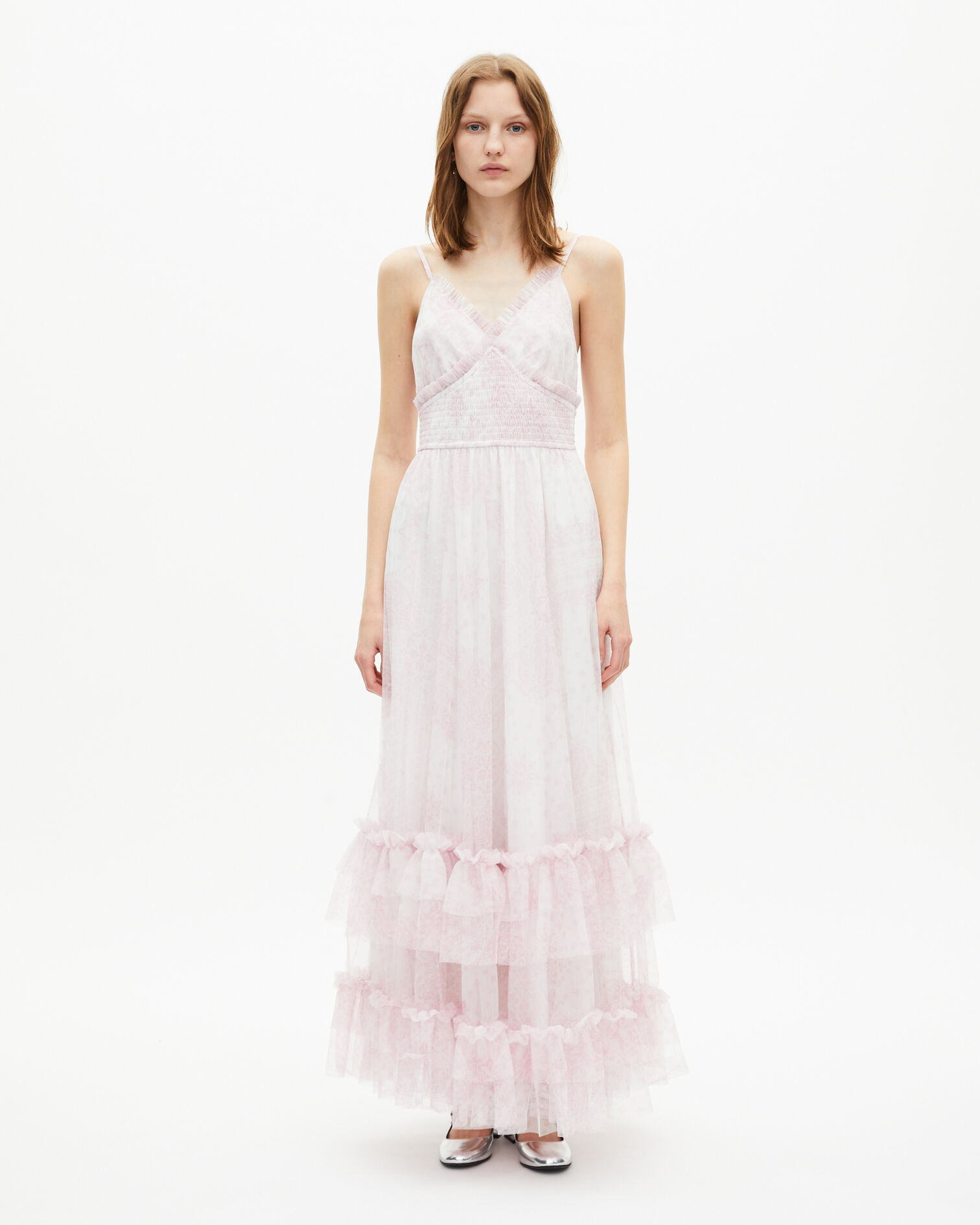 Robe longue en tulle imprimé 'Pale lilac', WHITE - PINK, hi-res image number null