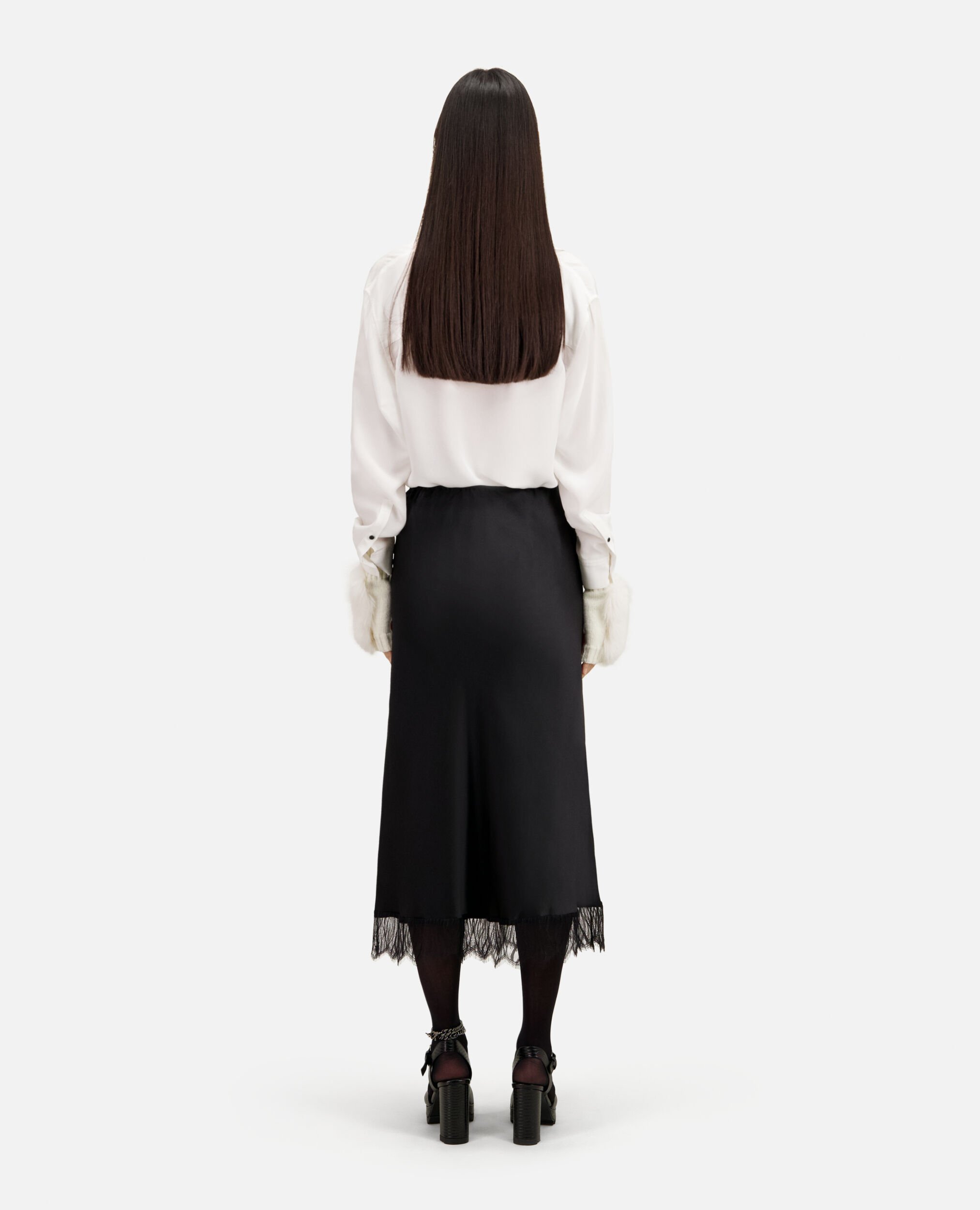 Jupe longue avec détails en dentelle noire, BLACK, hi-res image number null