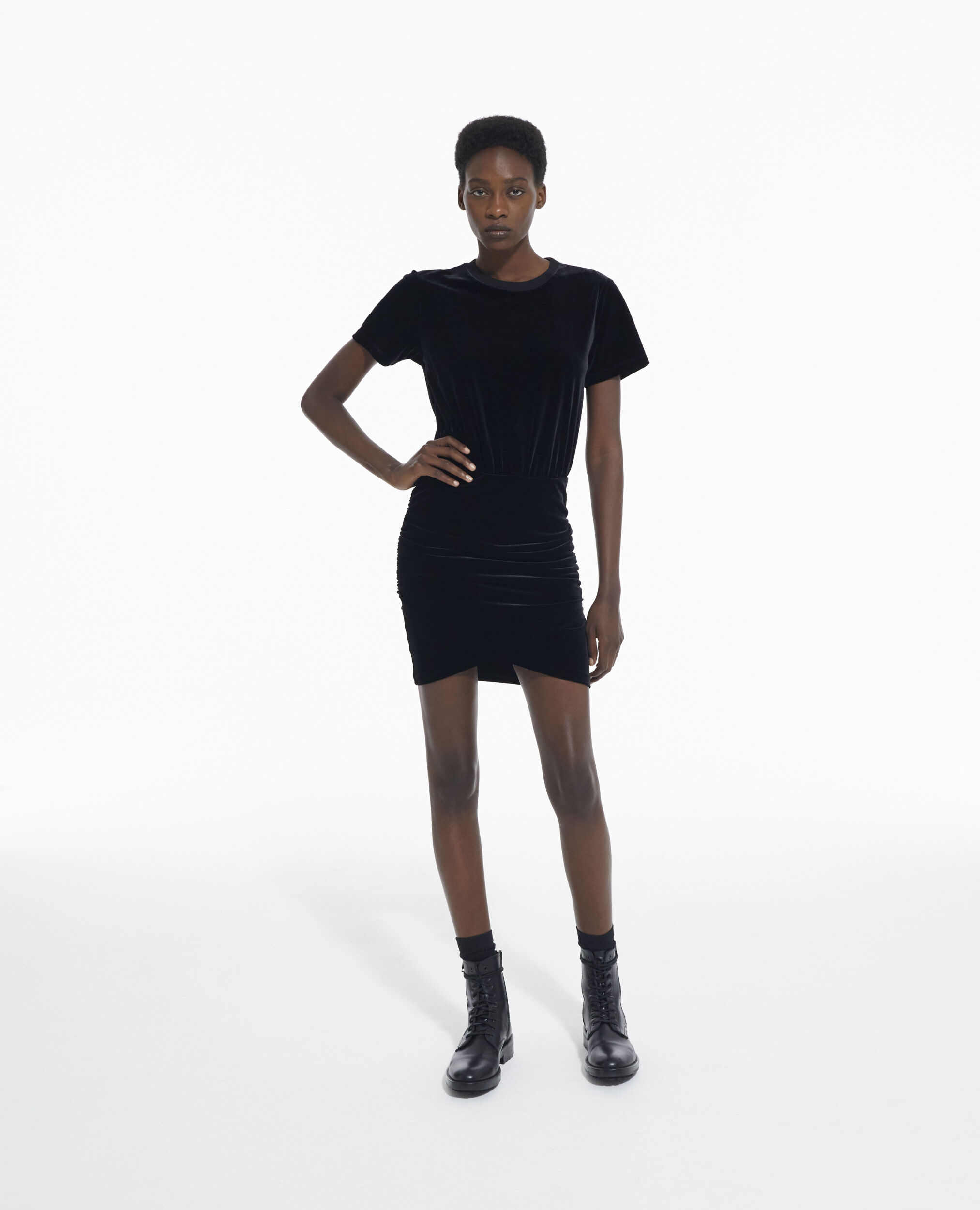 Short black velvet dress, BLACK, hi-res image number null
