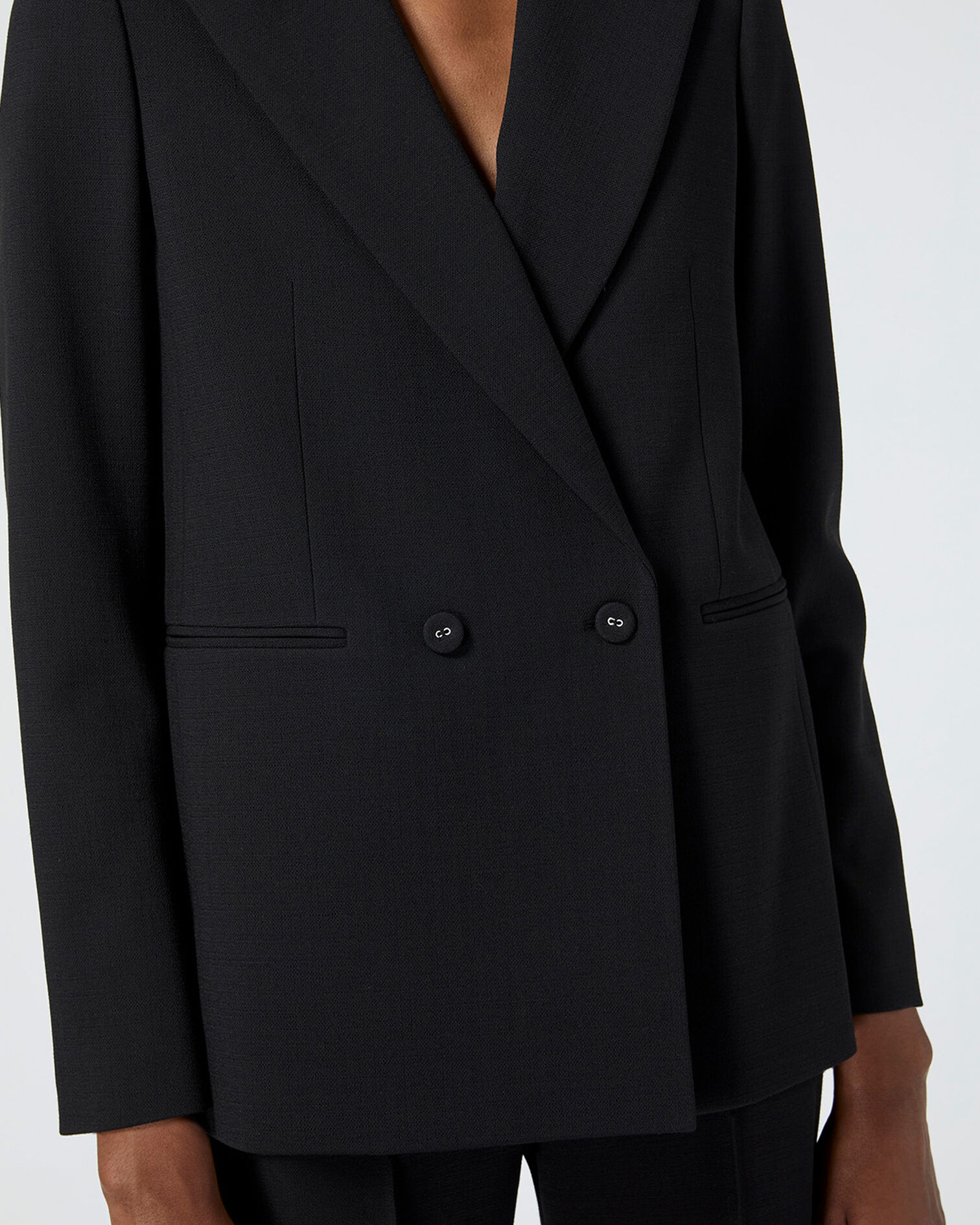 Double-breasted black suit jacket w/pockets, BLACK, hi-res image number null