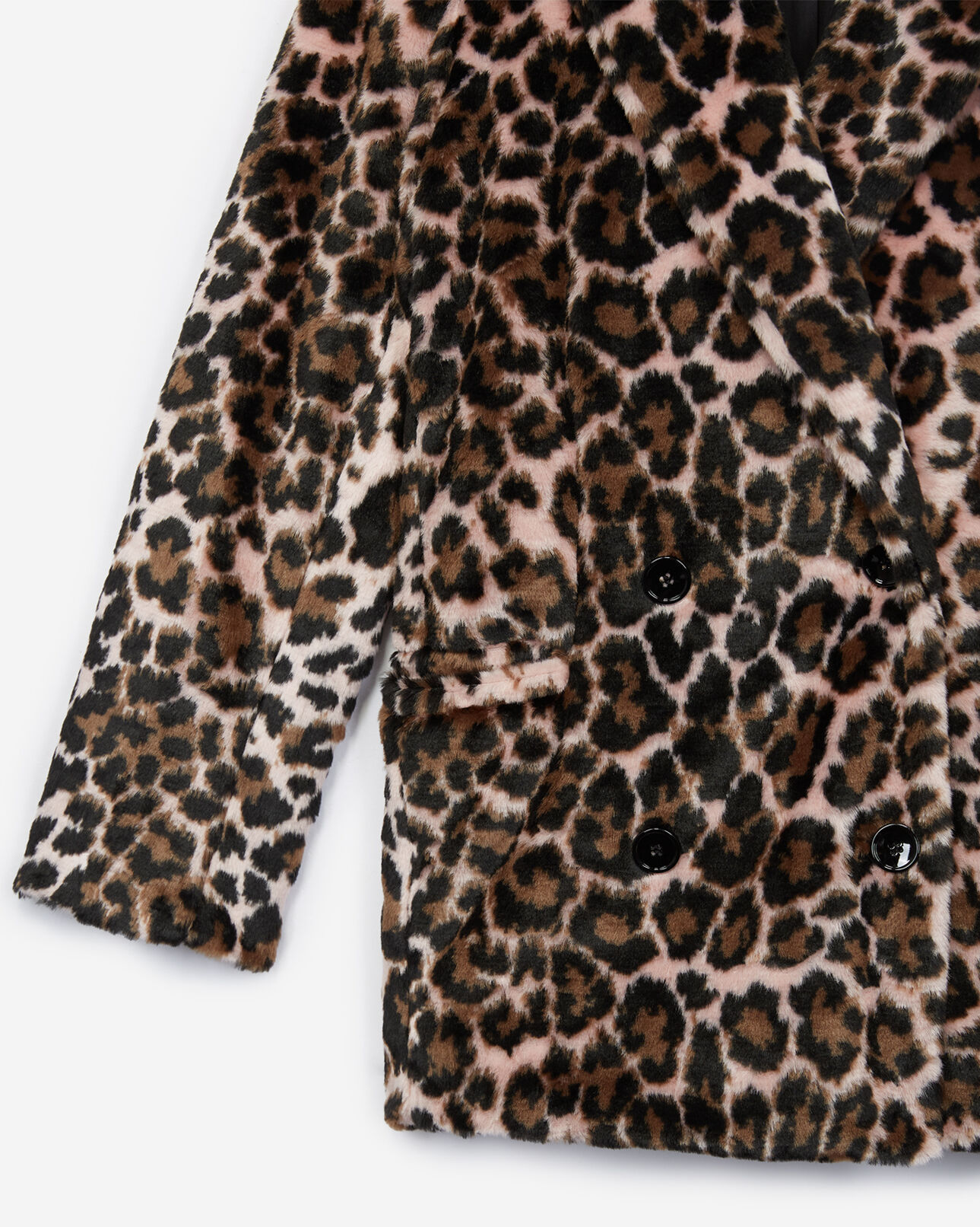 The Kooples F BEIGE / BROWN / BLACK faux fur coat with leopard print