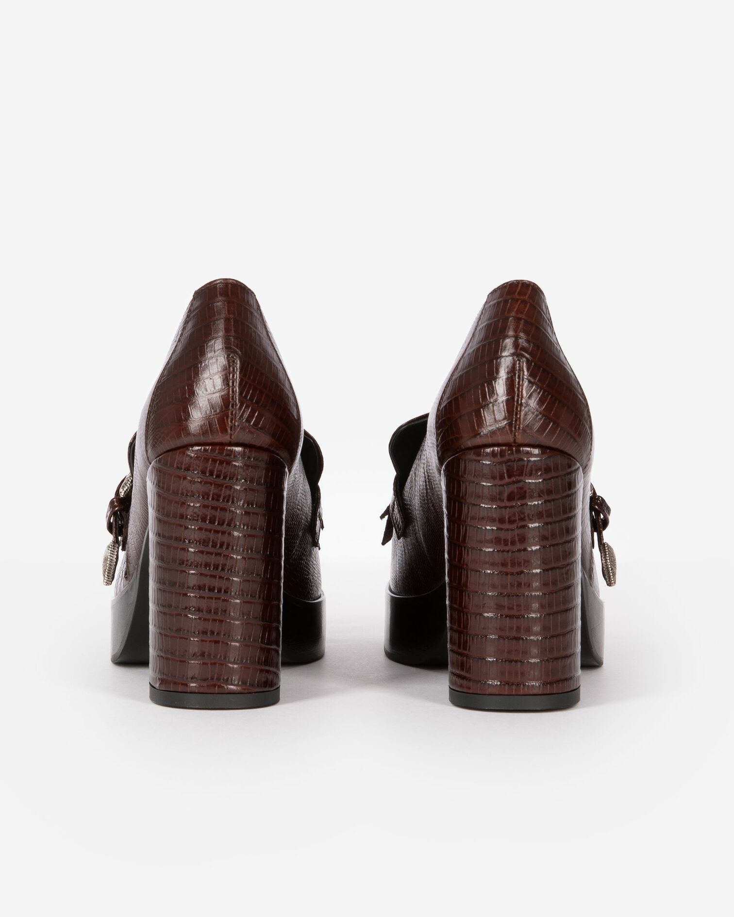 Mocassins à talons en cuir marrons, BROWN, hi-res image number null