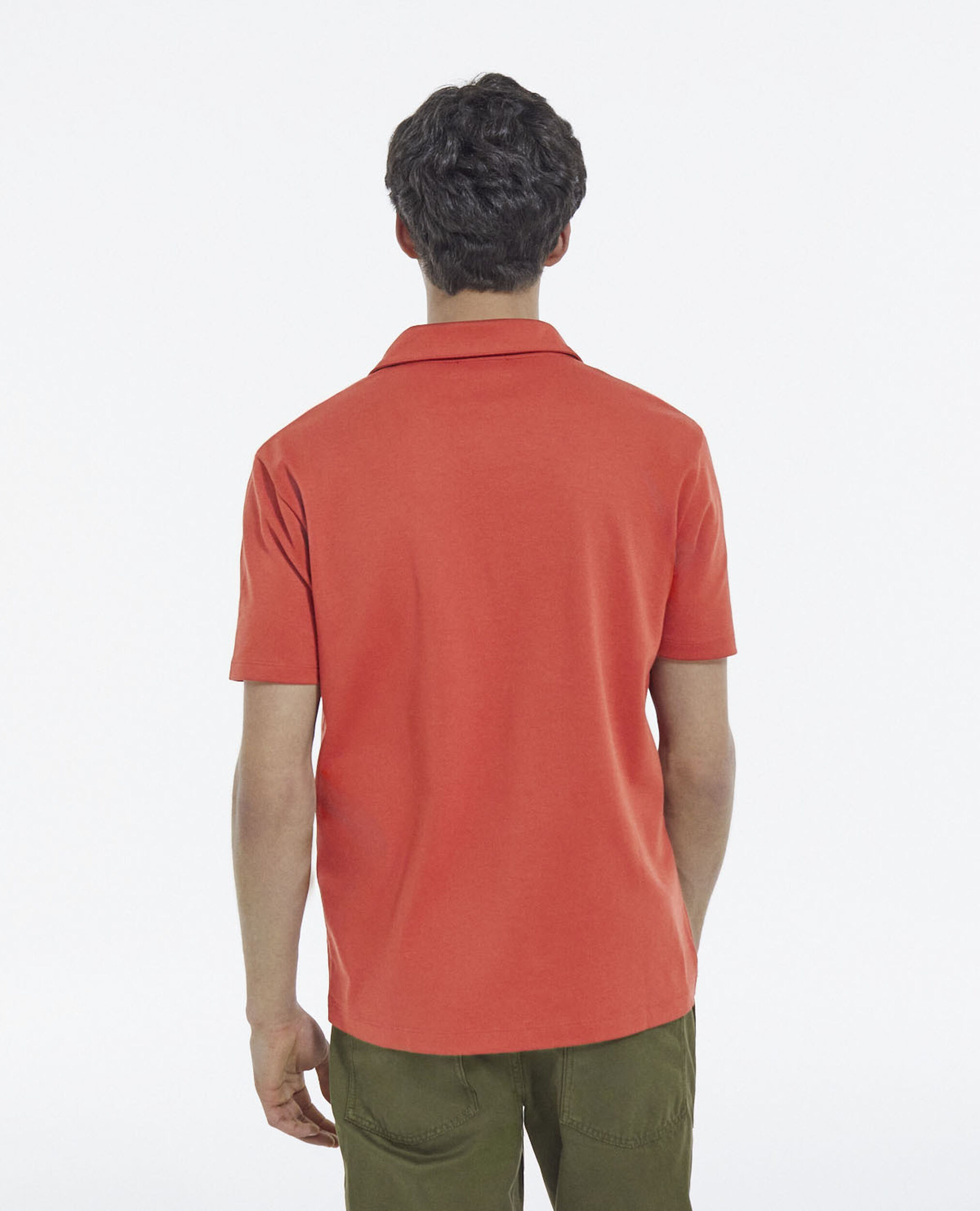 Dark red cotton polo shirt with Cuban collar, RED, hi-res image number null