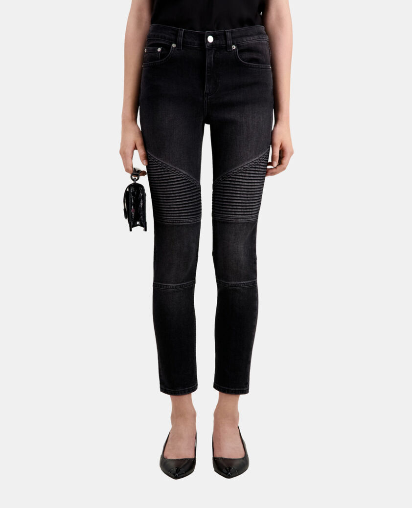 The Kooples FEMME BLACK WASHED jean biker slim noir