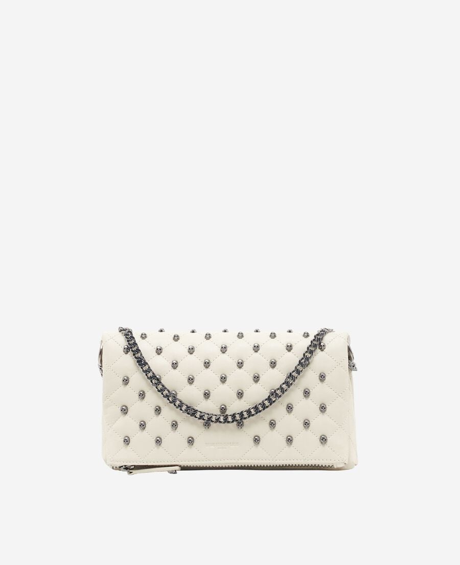The Kooples F CREAM heritage small clutch bag in ecru leather