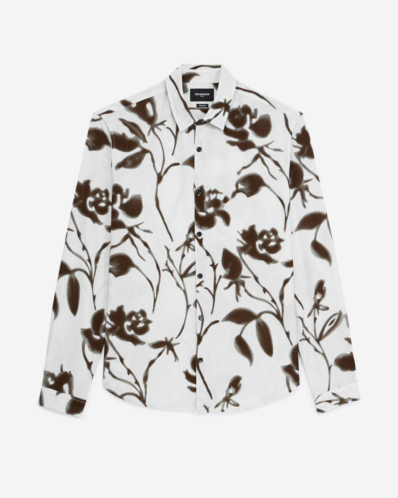 The Kooples MEN OFF WHITE / BLACK flowing ecru shirt with floral print