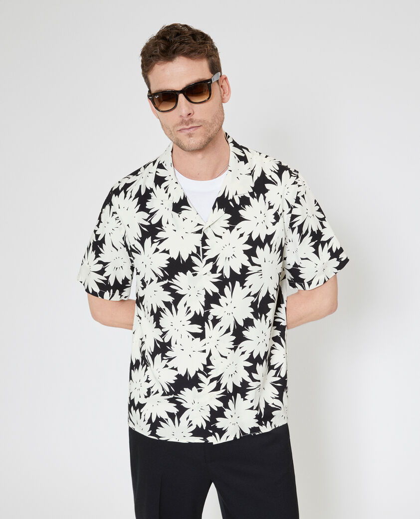 The Kooples MEN BLACK WHITE black floral print short-sleeve shirt