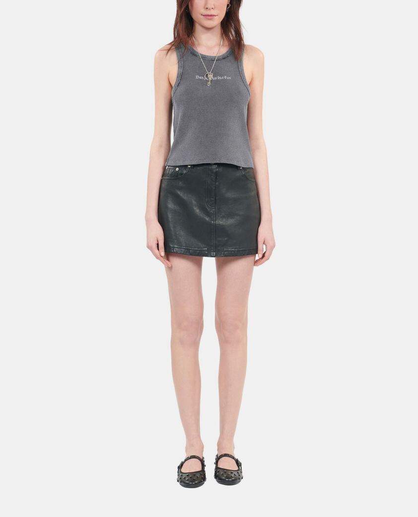 The Kooples WOMEN BLACK WASHED black tank top with dangerous but fun serigraphy